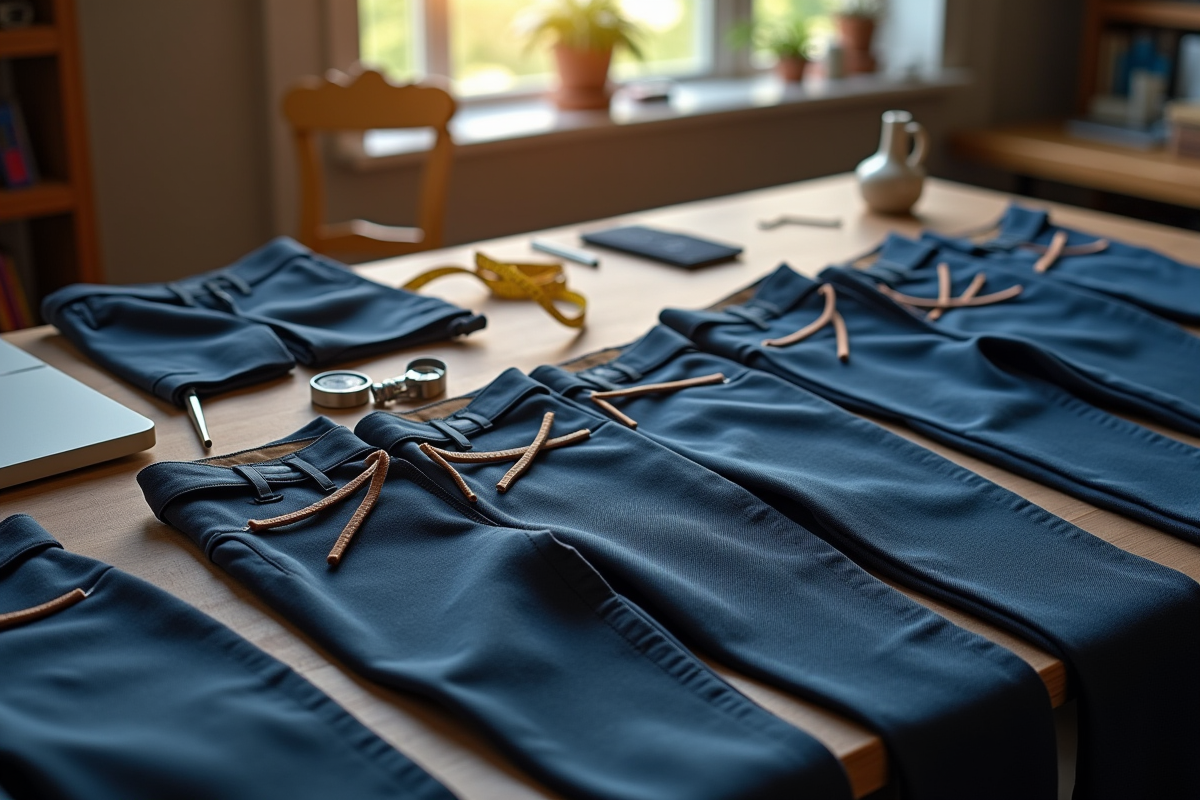 Espace de couture avec pantalons et outils de couture