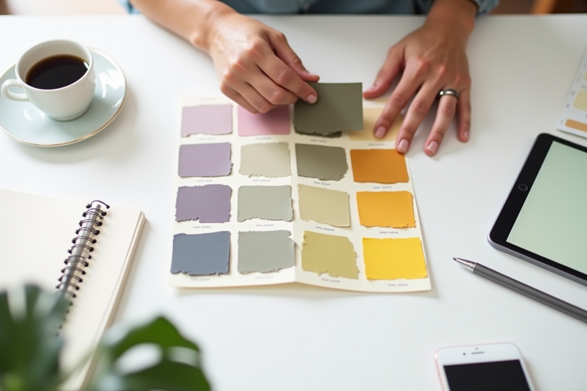 Espace de travail avec échantillons de couleurs tendance