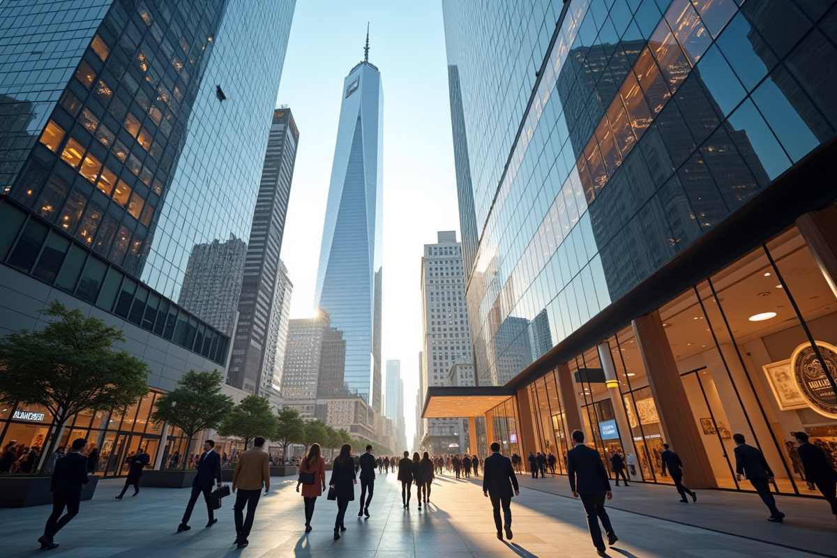 Silhouette de gratte-ciel dans une ville de luxe avec des professionnels
