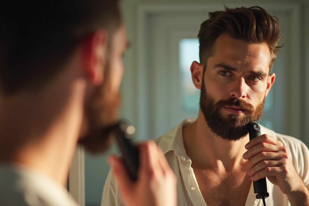 Homme se coiffant dans un miroir naturel en lumière douce