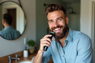 Homme souriant en train de façonner sa barbe Balbo