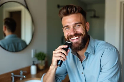 Homme souriant en train de façonner sa barbe Balbo