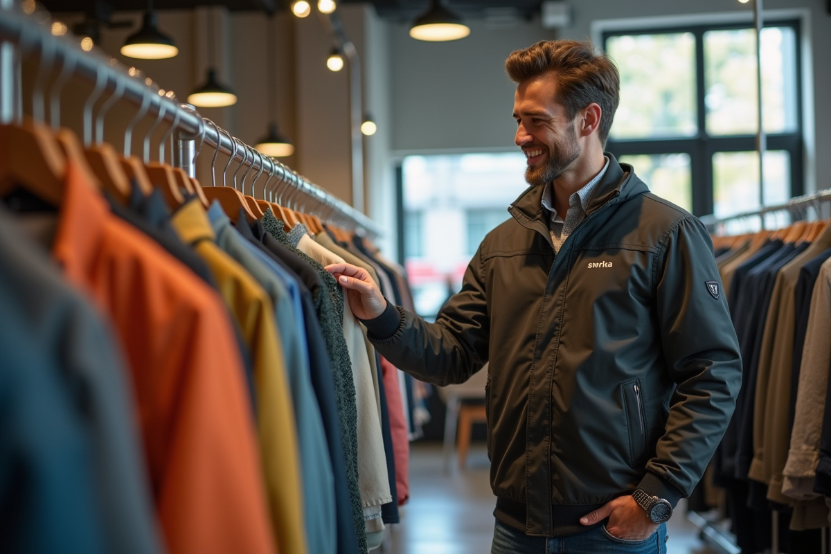 Homme choisissant une veste légère dans un magasin moderne