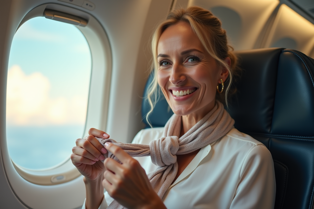 Passagère souriante avec foulard dans l